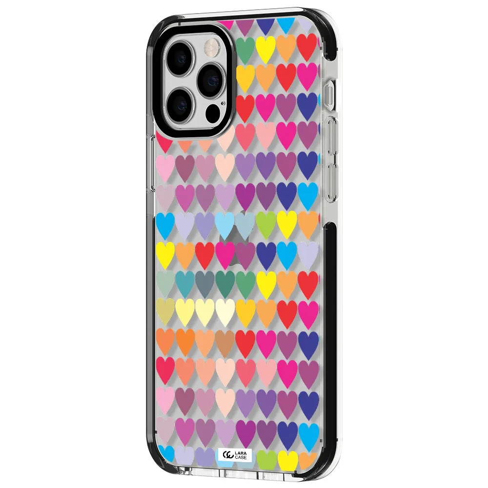 a colorful heart pattern Apple iPhone 12 pro impact black border Case