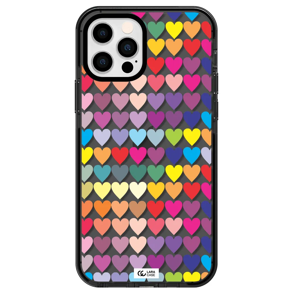 a colorful heart pattern Apple iPhone 12 pro impact Smoke Black Case