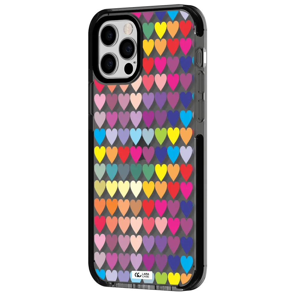 a colorful heart pattern Apple iPhone 12 pro impact Smoke Black Case