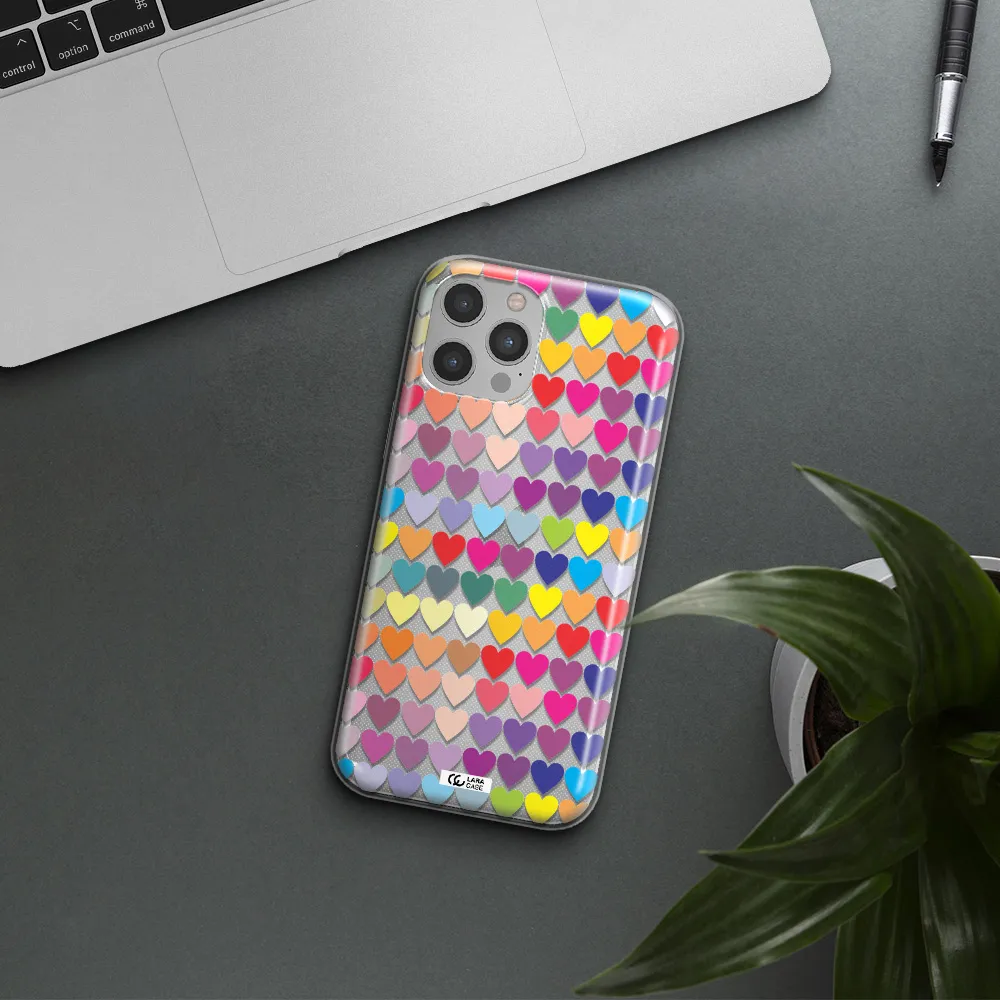 a colorful heart pattern Apple iPhone 12 pro max Clear TPU Case