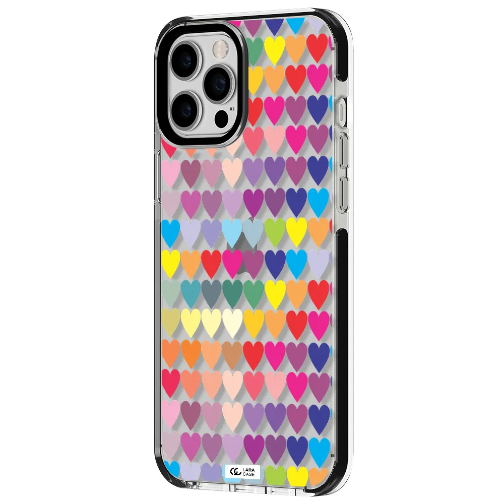 a colorful heart pattern Apple iPhone 12 pro max impact black border Case