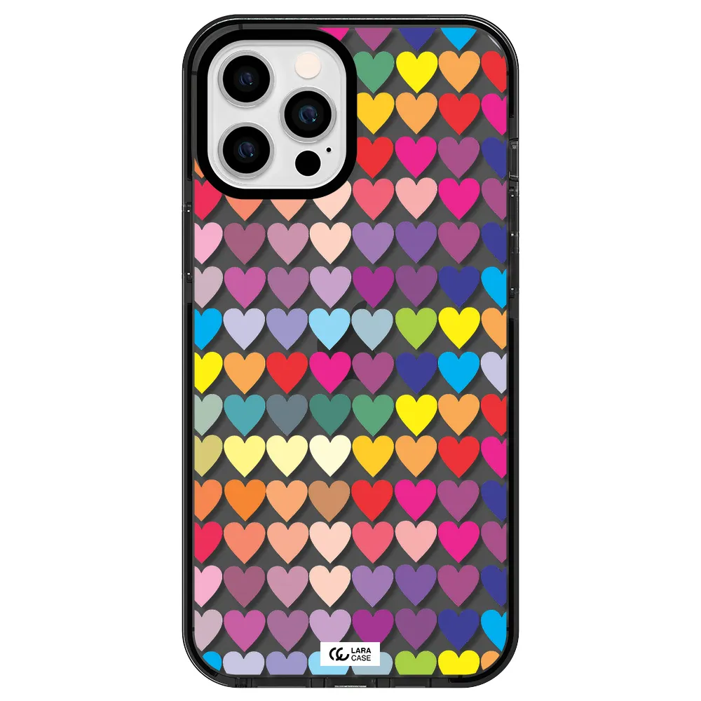 a colorful heart pattern Apple iPhone 12 pro max impact Smoke Black Case