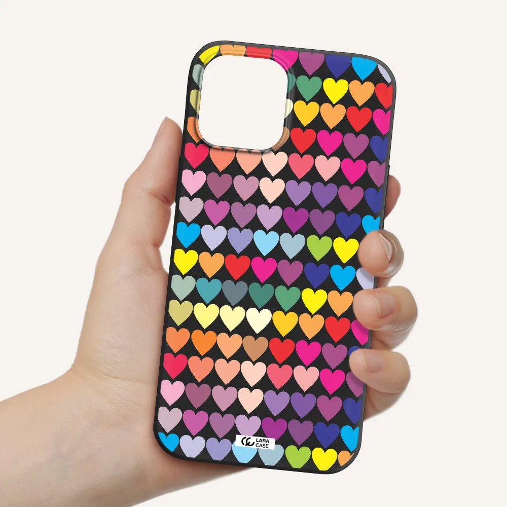 a colorful heart pattern Apple iPhone 12 pro max Silicone black Case