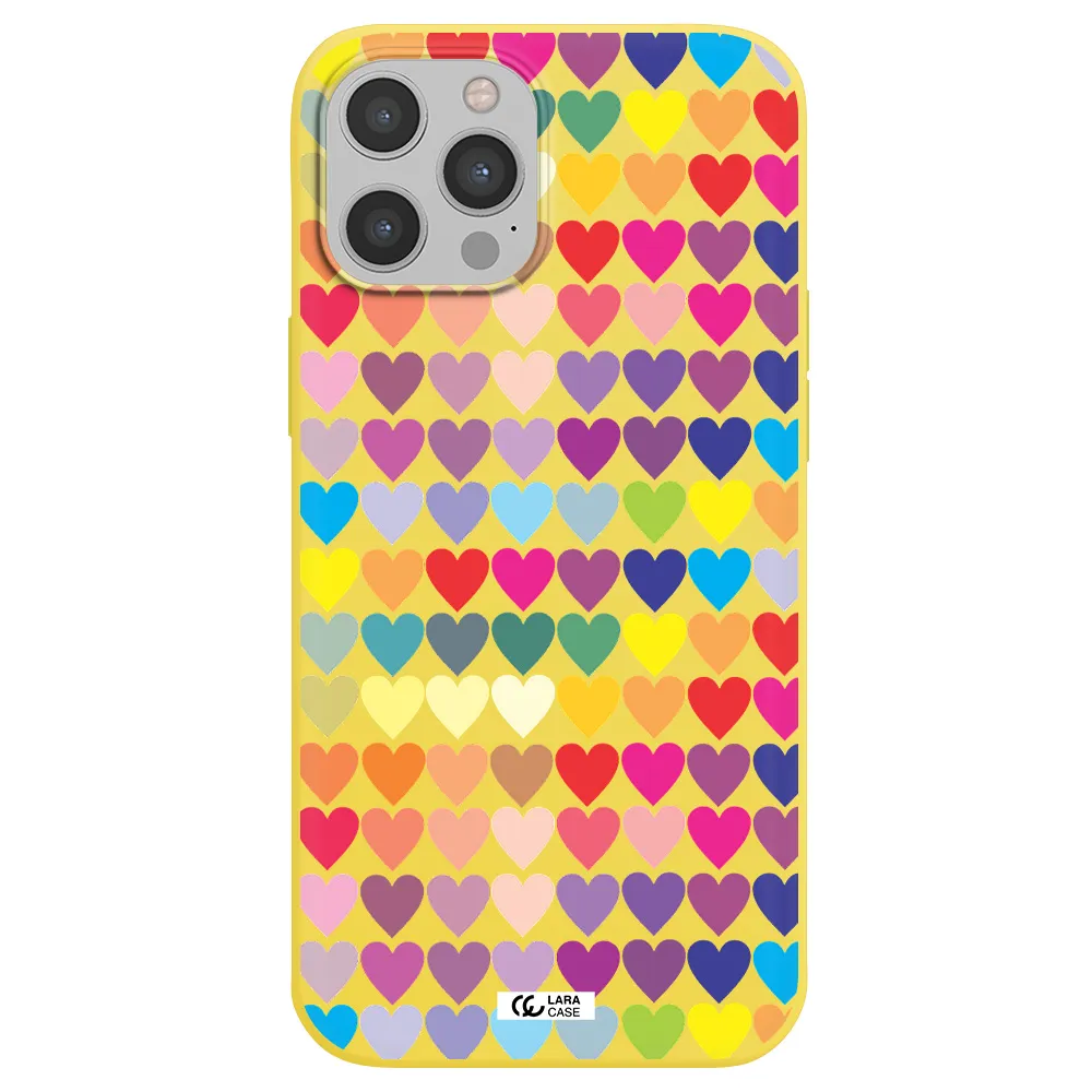 a colorful heart pattern Apple iPhone 12 pro max Silicone canary yellow Case