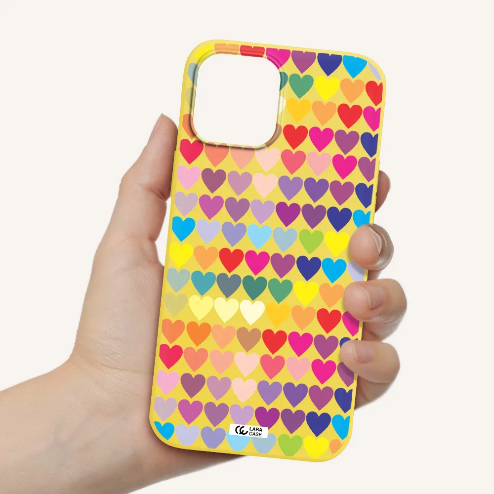a colorful heart pattern Apple iPhone 12 pro max Silicone canary yellow Case