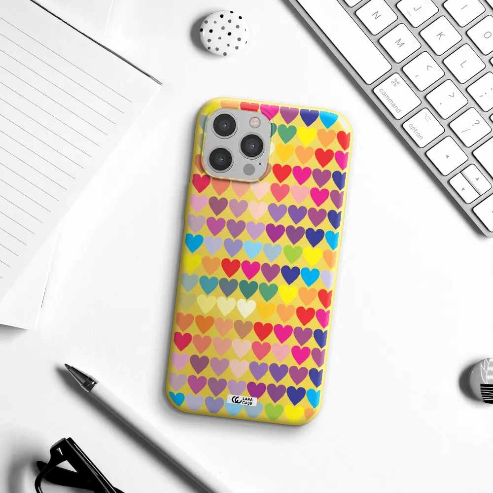 a colorful heart pattern Apple iPhone 12 pro max Silicone canary yellow Case