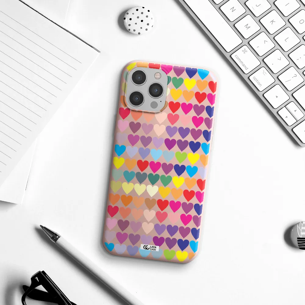 a colorful heart pattern Apple iPhone 12 pro max Silicone pastel pink Case