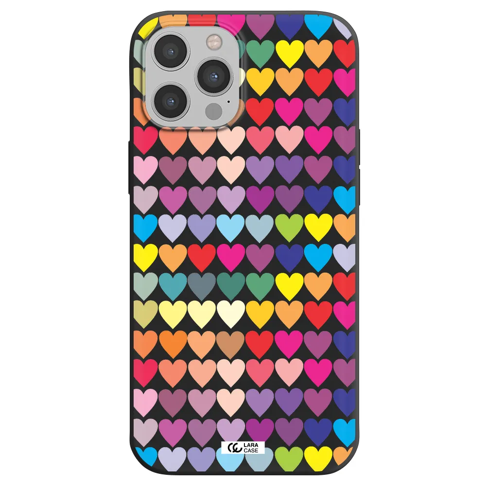 a colorful heart pattern Apple iPhone 12 pro Silicone black Case