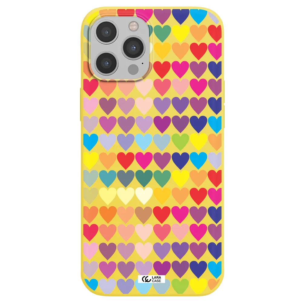 a colorful heart pattern Apple iPhone 12 pro Silicone canary yellow Case