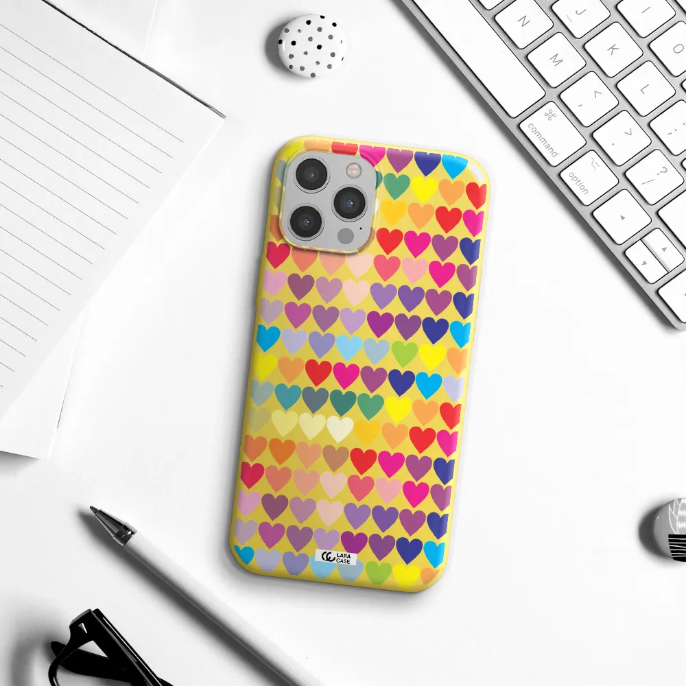 a colorful heart pattern Apple iPhone 12 pro Silicone canary yellow Case