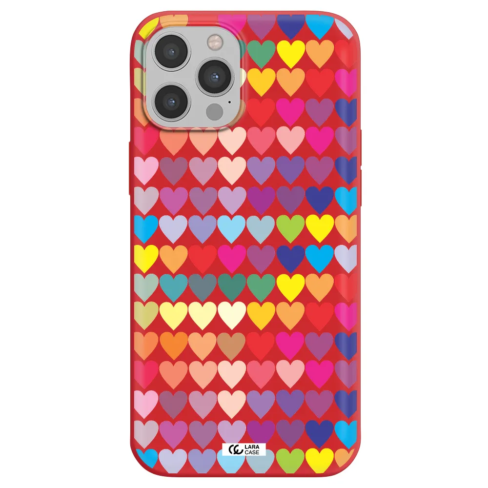 a colorful heart pattern Apple iPhone 12 pro Silicone Imperial Red Case
