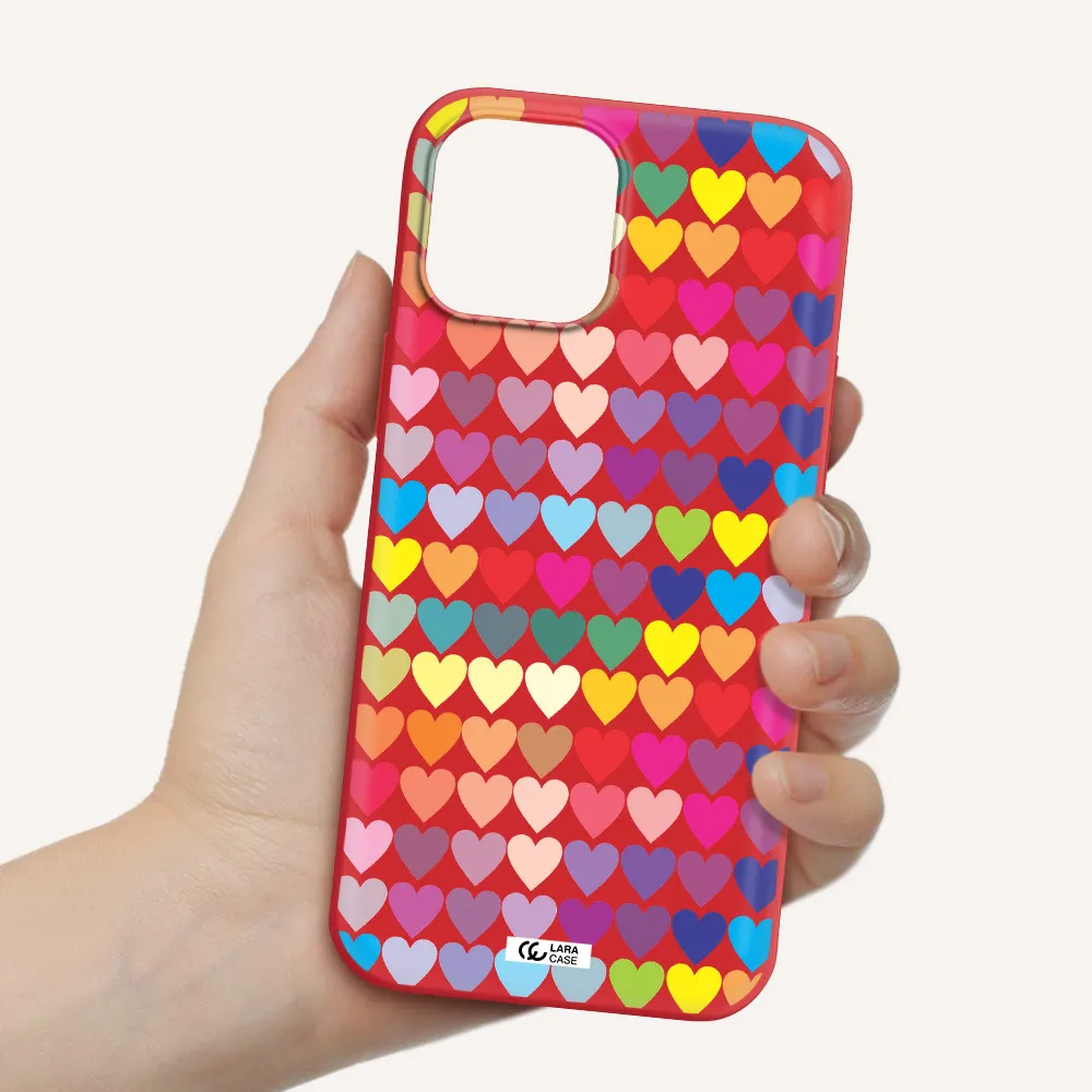 a colorful heart pattern Apple iPhone 12 pro Silicone Imperial Red Case