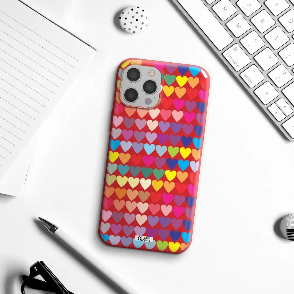 a colorful heart pattern Apple iPhone 12 pro Silicone Imperial Red Case