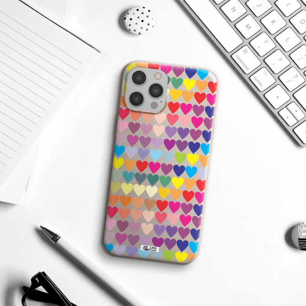 a colorful heart pattern Apple iPhone 12 pro Silicone Stone Case