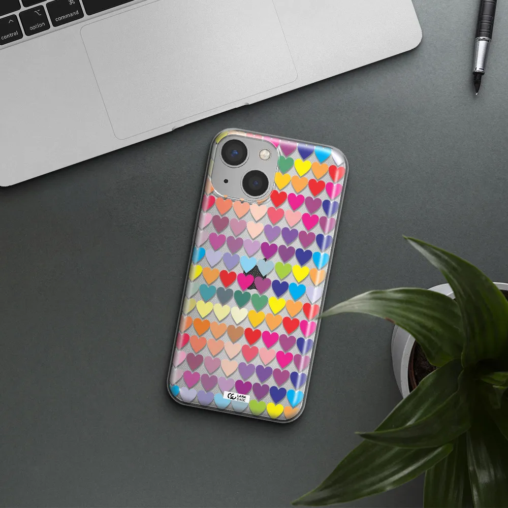 a colorful heart pattern Apple iPhone 13 Clear TPU Case