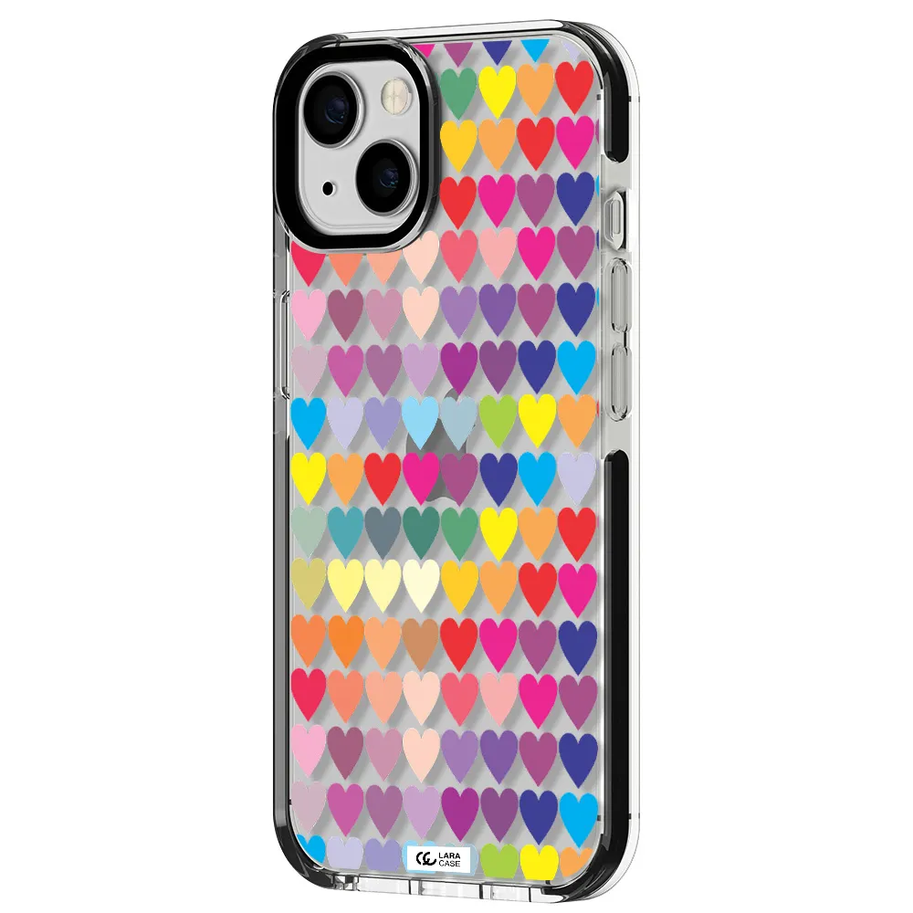 a colorful heart pattern Apple iPhone 13 impact black border Case
