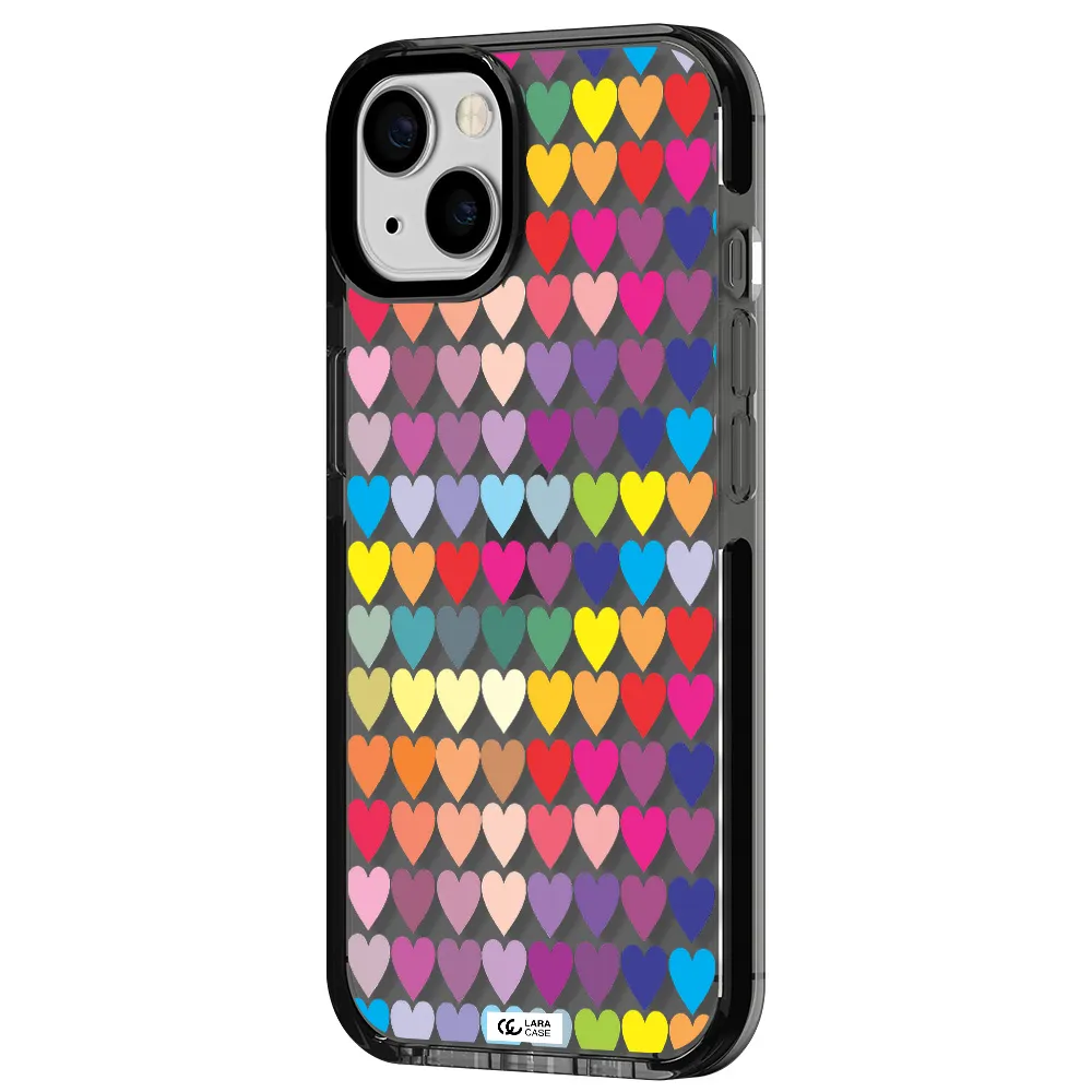 a colorful heart pattern Apple iPhone 13 impact Smoke Black Case