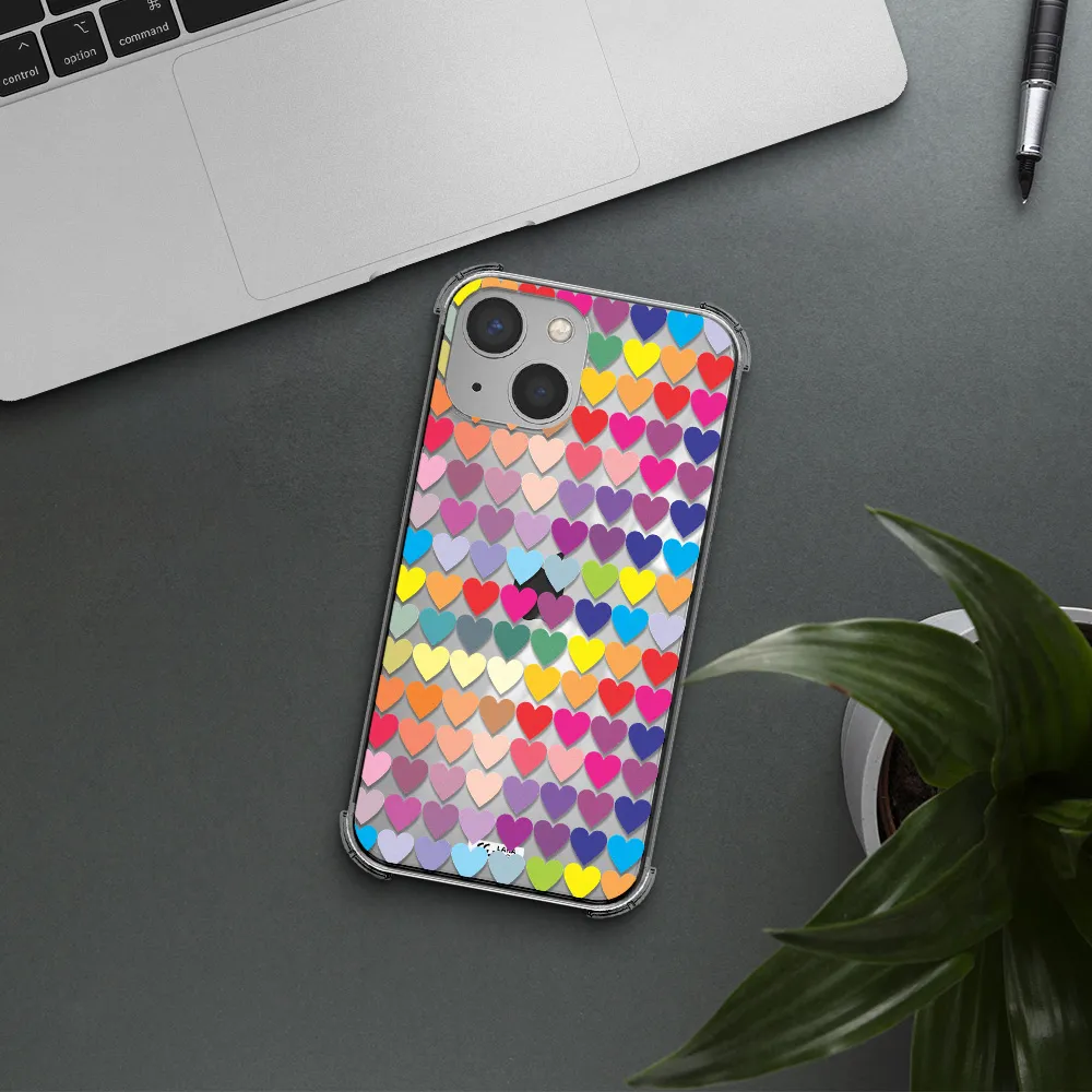 a colorful heart pattern Apple iPhone 13 mini Clear PC Case