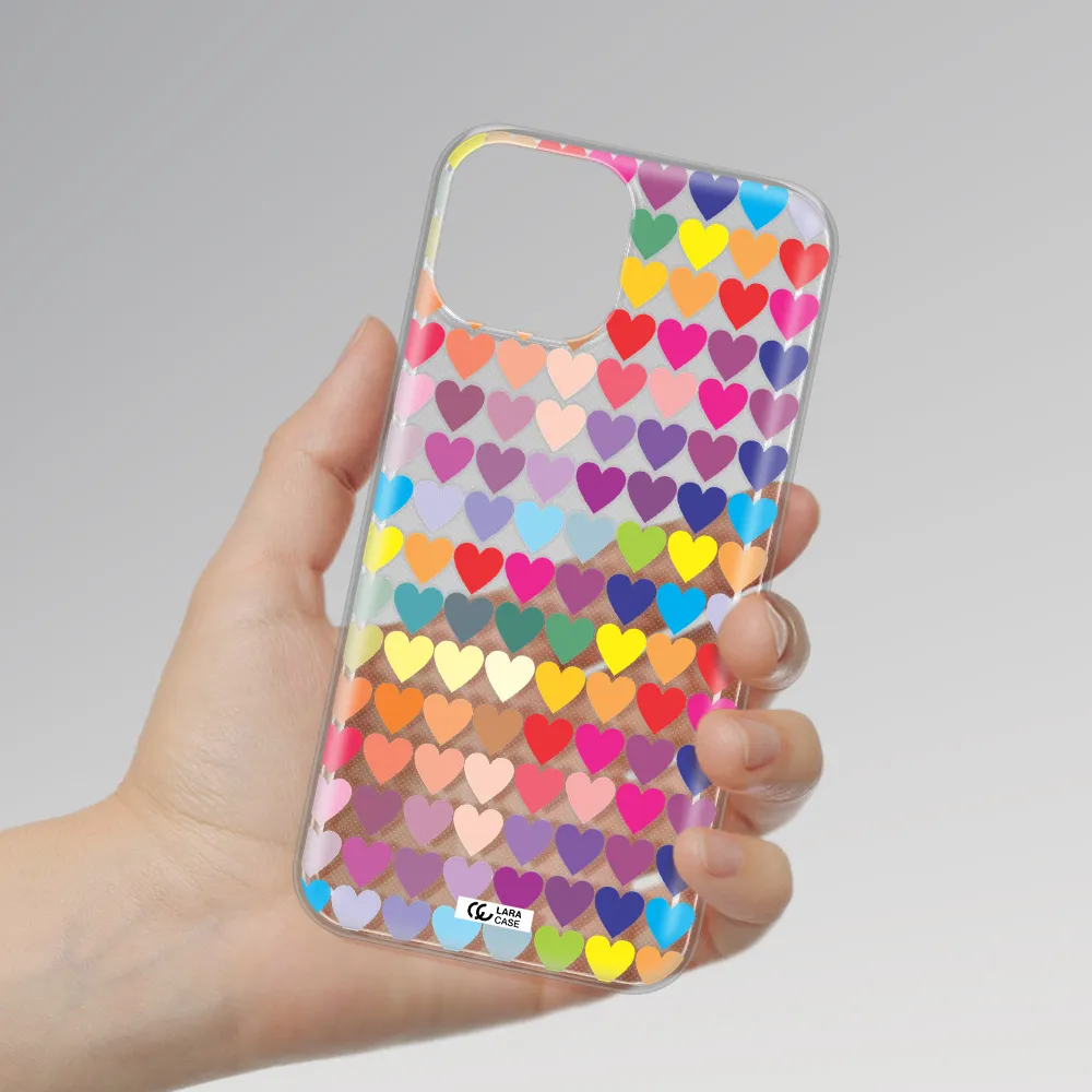 a colorful heart pattern Apple iPhone 13 mini Clear TPU Case