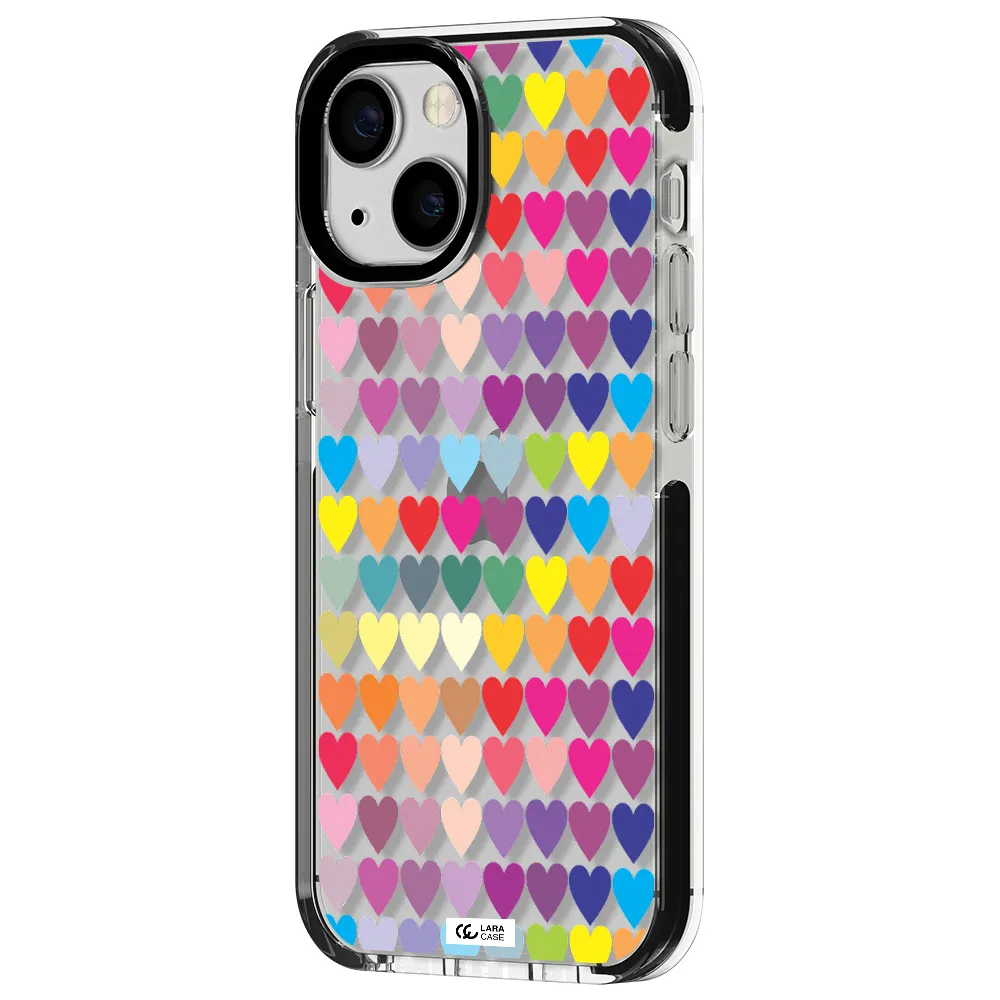 a colorful heart pattern Apple iPhone 13 mini impact black border Case