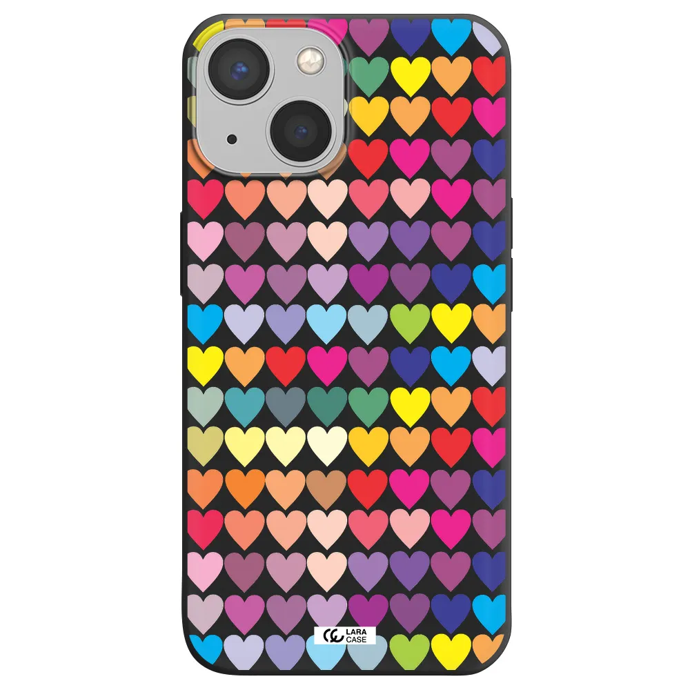 a colorful heart pattern Apple iPhone 13 mini Silicone black Case