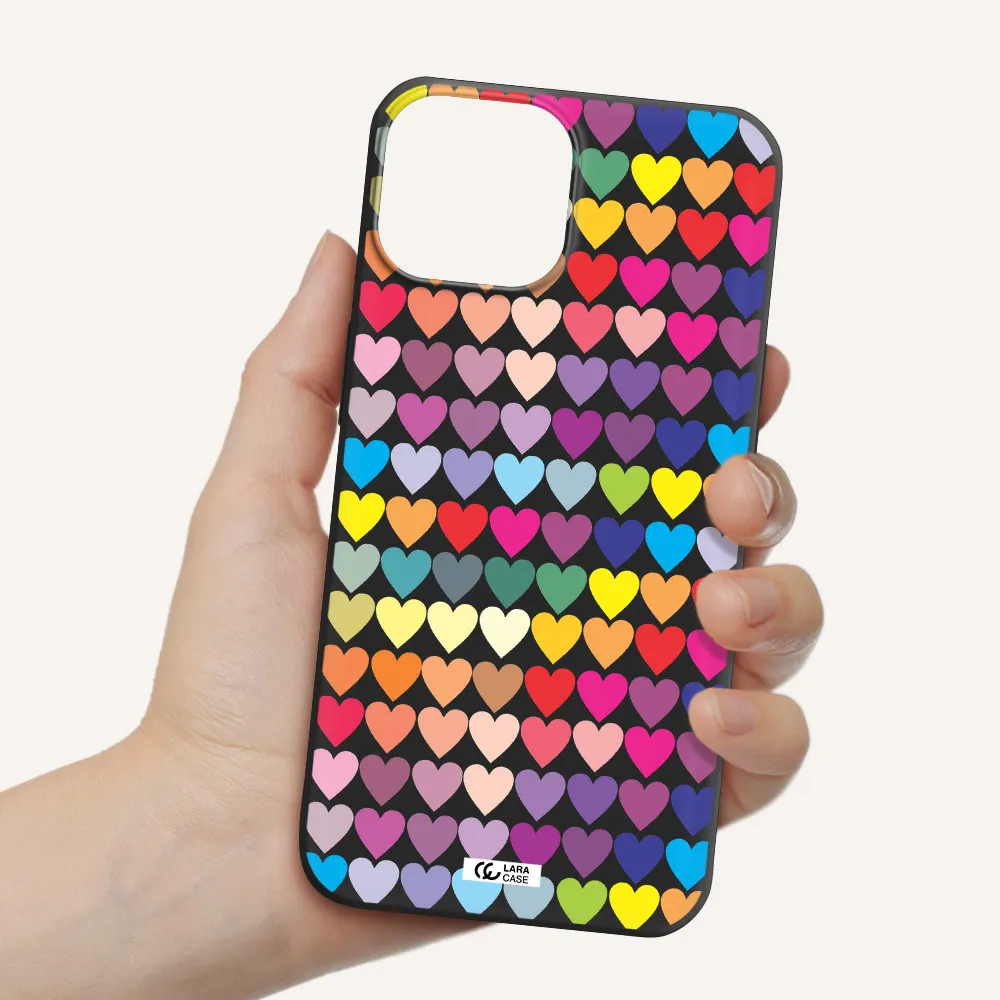 a colorful heart pattern Apple iPhone 13 mini Silicone black Case
