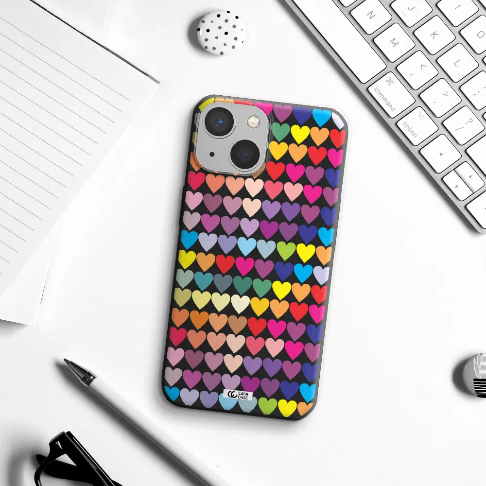 a colorful heart pattern Apple iPhone 13 mini Silicone black Case
