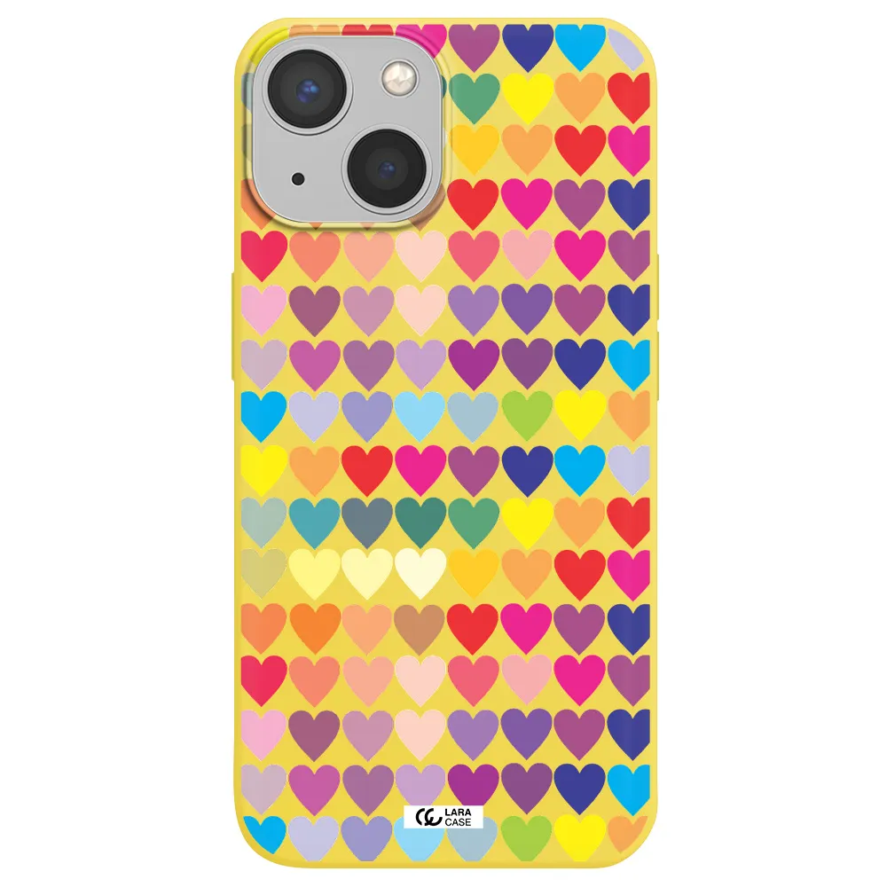 a colorful heart pattern Apple iPhone 13 mini Silicone canary yellow Case