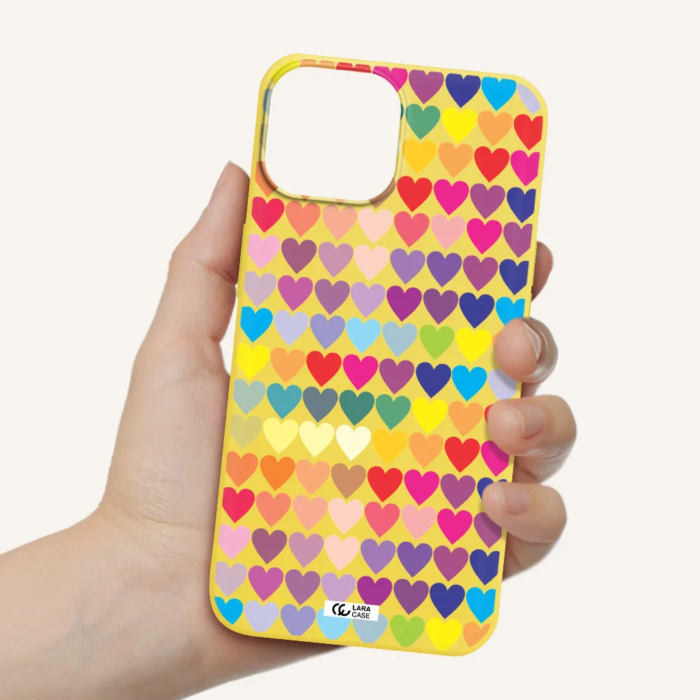 a colorful heart pattern Apple iPhone 13 mini Silicone canary yellow Case