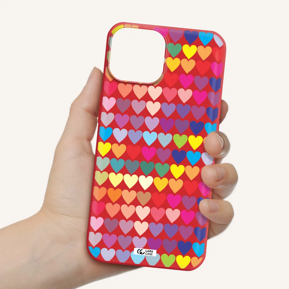 a colorful heart pattern Apple iPhone 13 mini Silicone Imperial Red Case