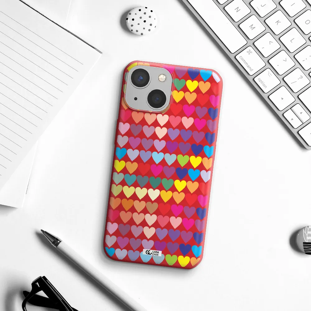 a colorful heart pattern Apple iPhone 13 mini Silicone Imperial Red Case
