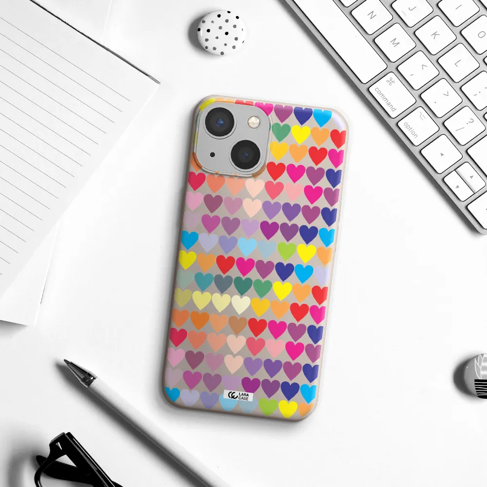 a colorful heart pattern Apple iPhone 13 mini Silicone Stone Case