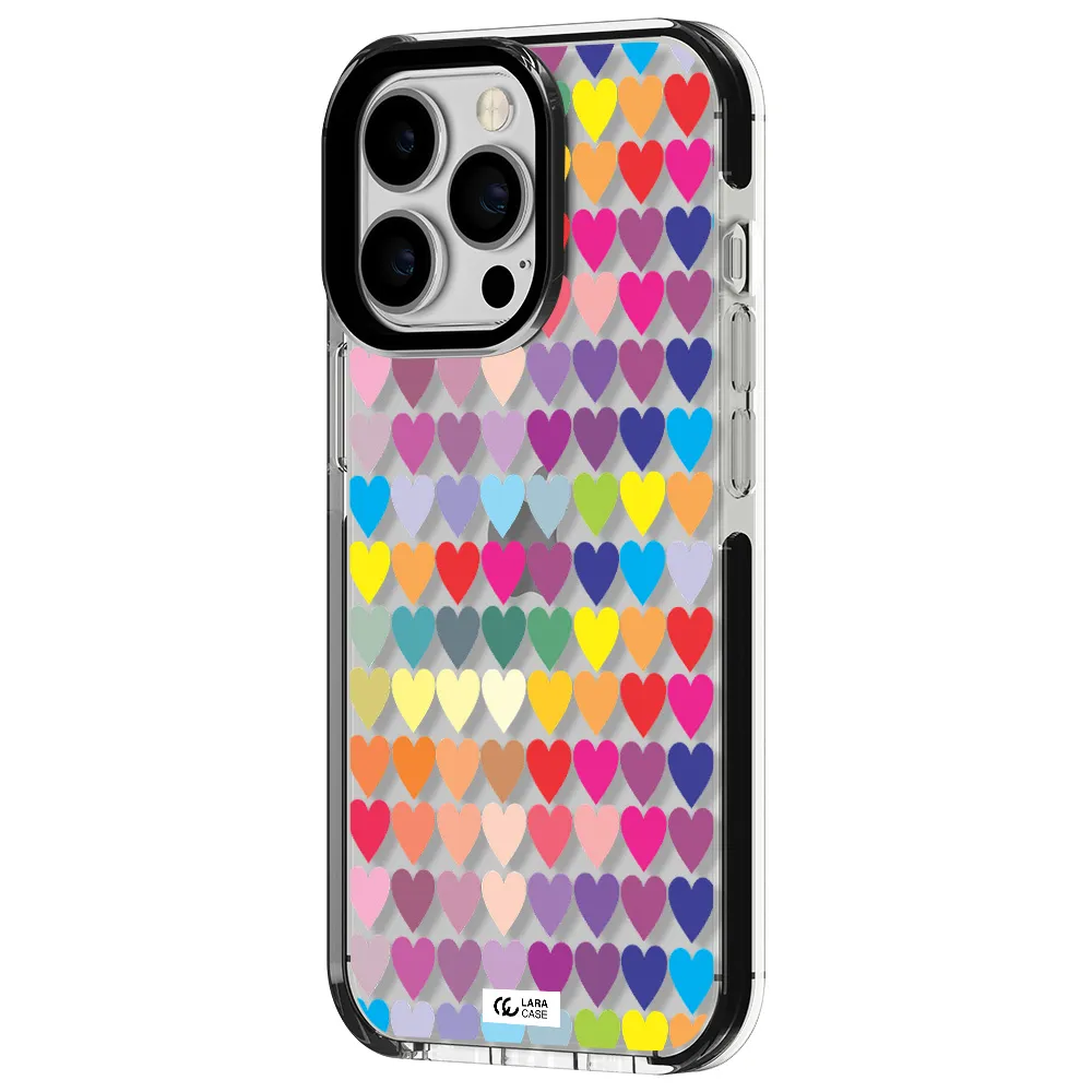 a colorful heart pattern Apple iPhone 13 Pro impact black border Case