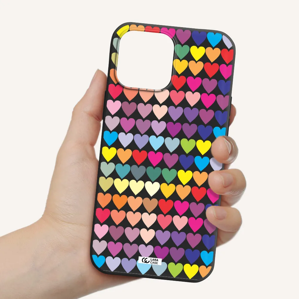 a colorful heart pattern Apple iPhone 13 Pro Max Silicone black Case
