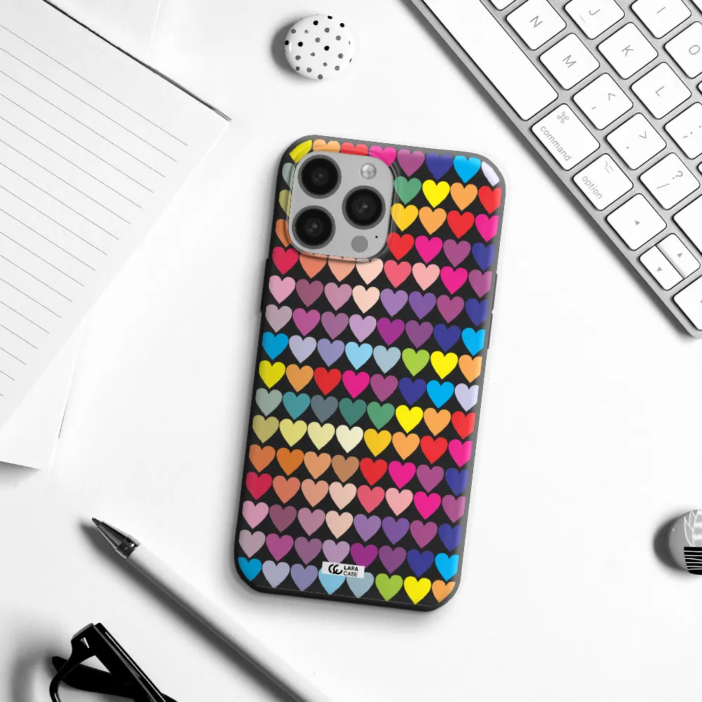 a colorful heart pattern Apple iPhone 13 Pro Max Silicone black Case