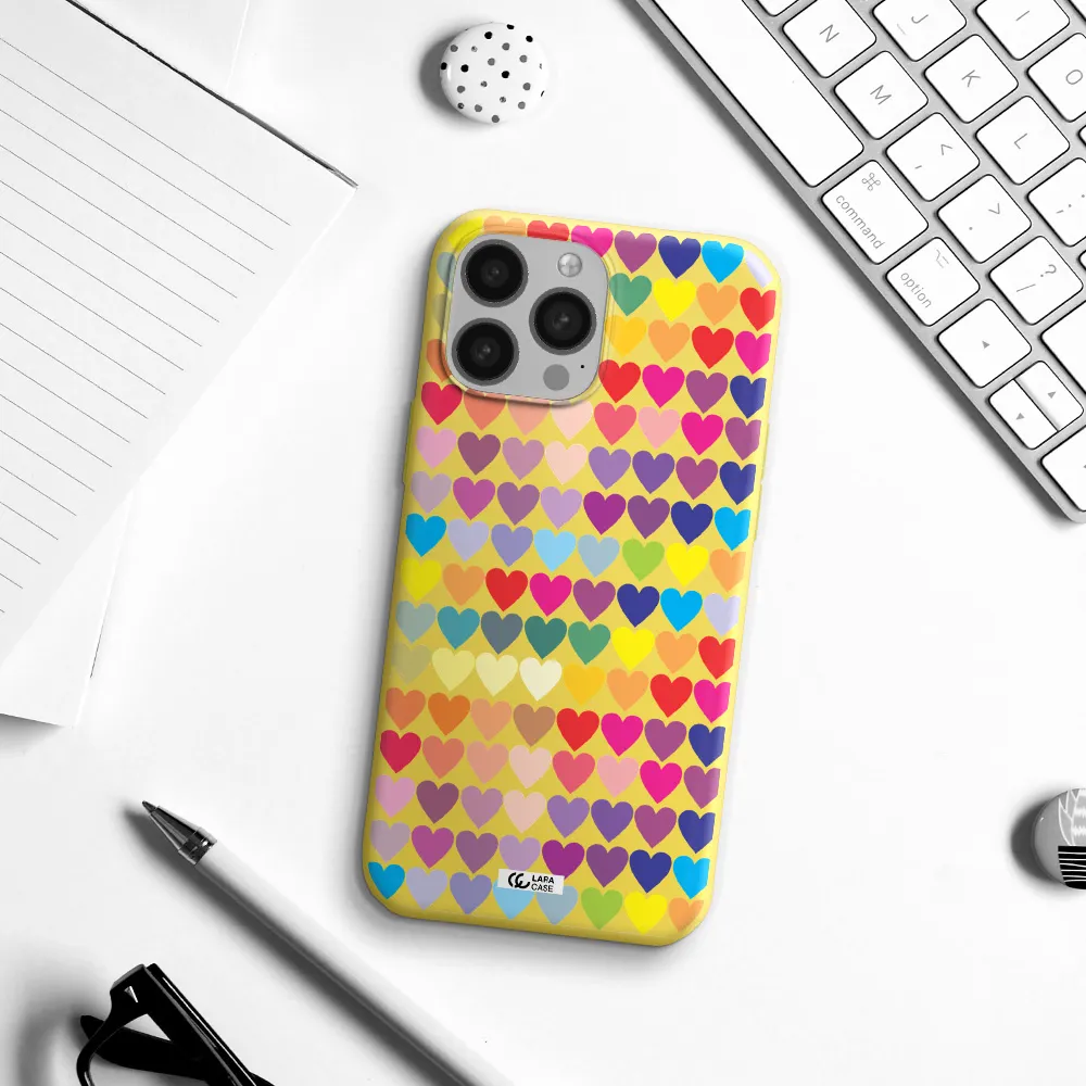 a colorful heart pattern Apple iPhone 13 Pro Max Silicone canary yellow Case