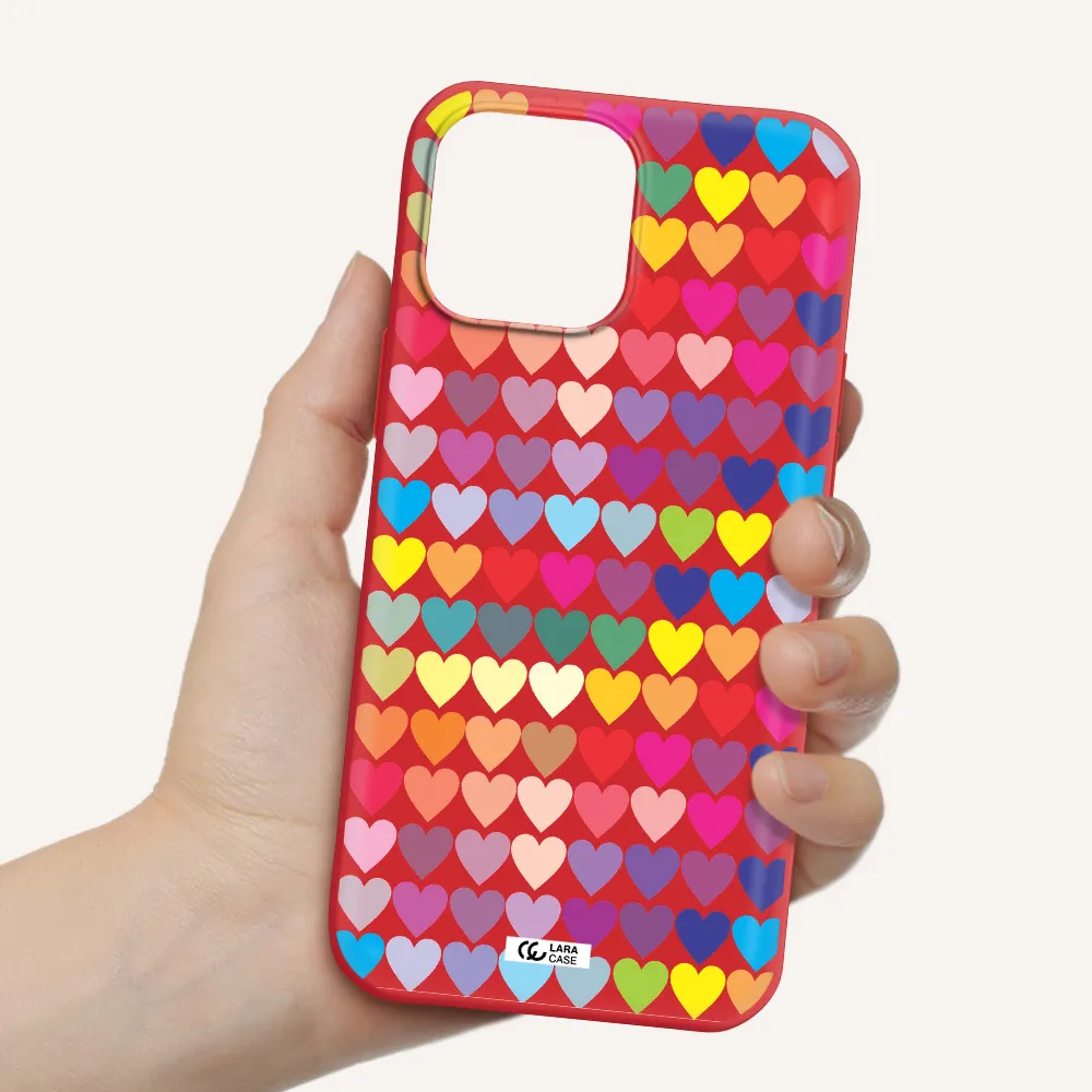 a colorful heart pattern Apple iPhone 13 Pro Max Silicone Imperial Red Case