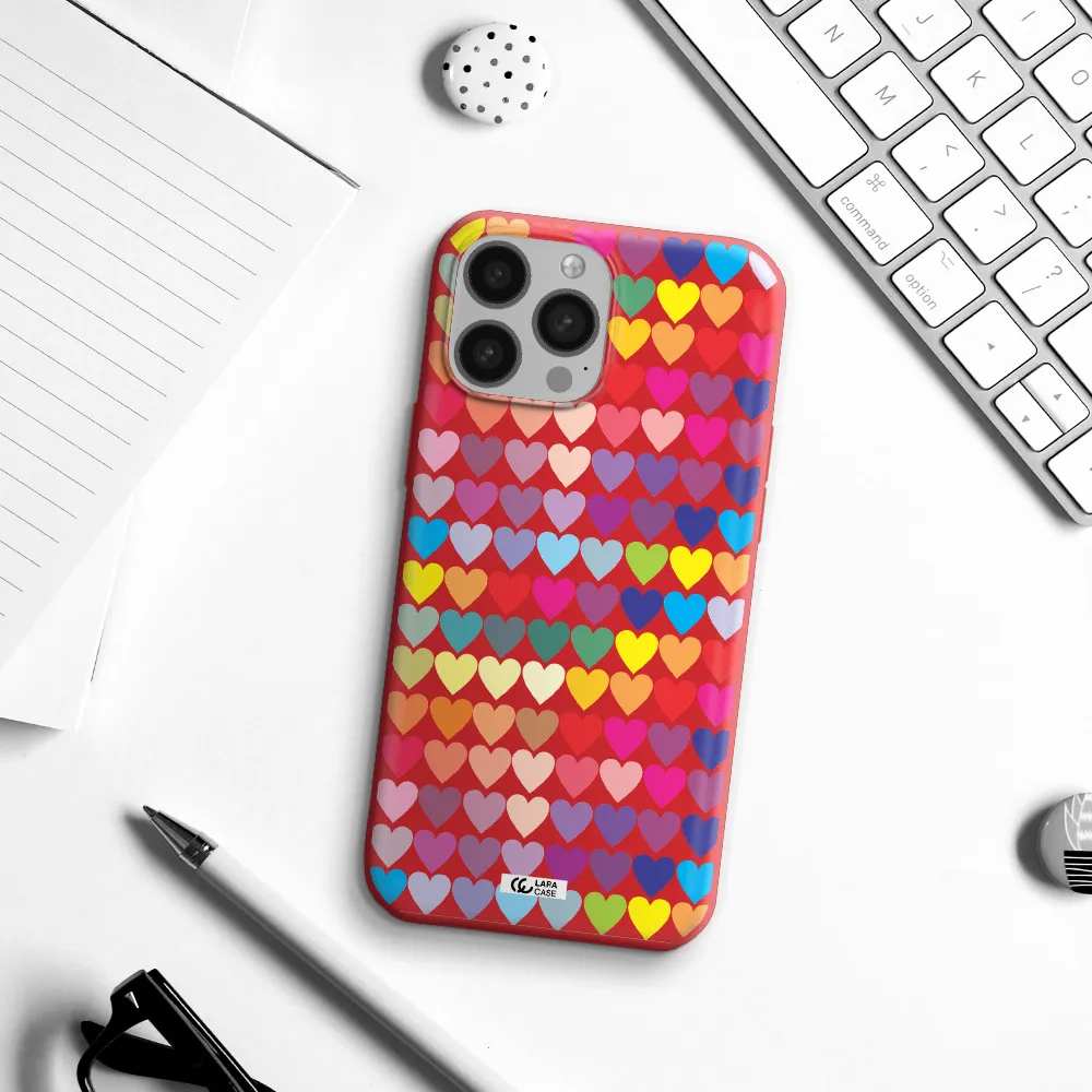 a colorful heart pattern Apple iPhone 13 Pro Max Silicone Imperial Red Case