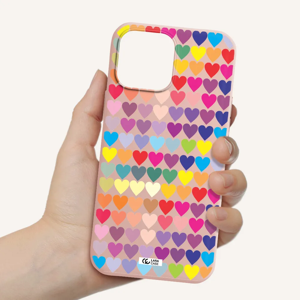 a colorful heart pattern Apple iPhone 13 Pro Max Silicone pastel pink Case
