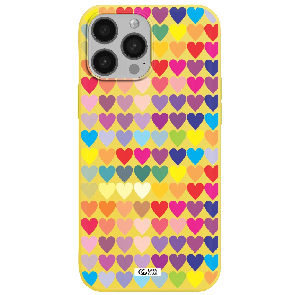a colorful heart pattern Apple iPhone 13 Pro Silicone canary yellow Case