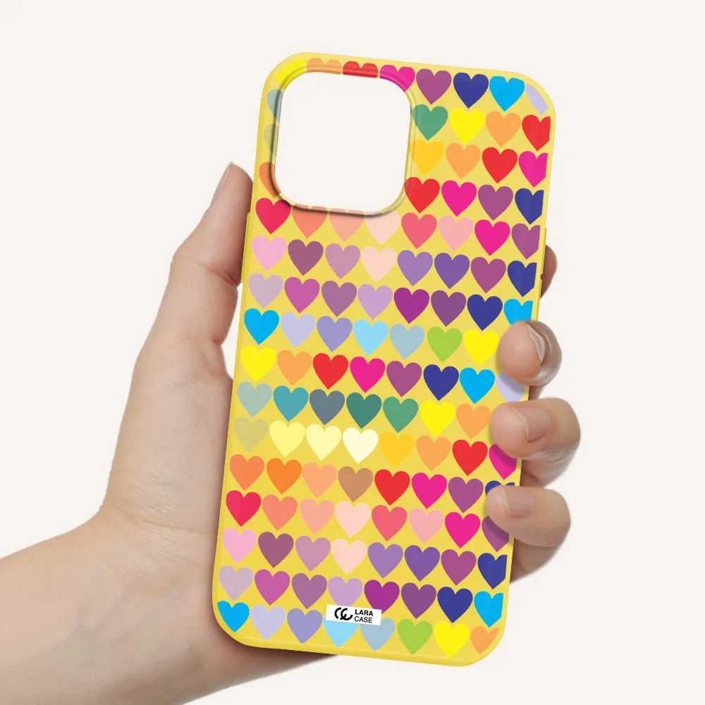a colorful heart pattern Apple iPhone 13 Pro Silicone canary yellow Case