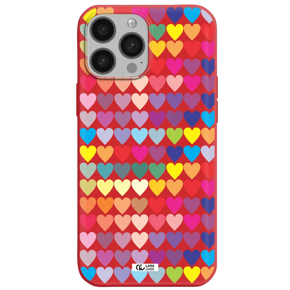 a colorful heart pattern Apple iPhone 13 Pro Silicone Imperial Red Case