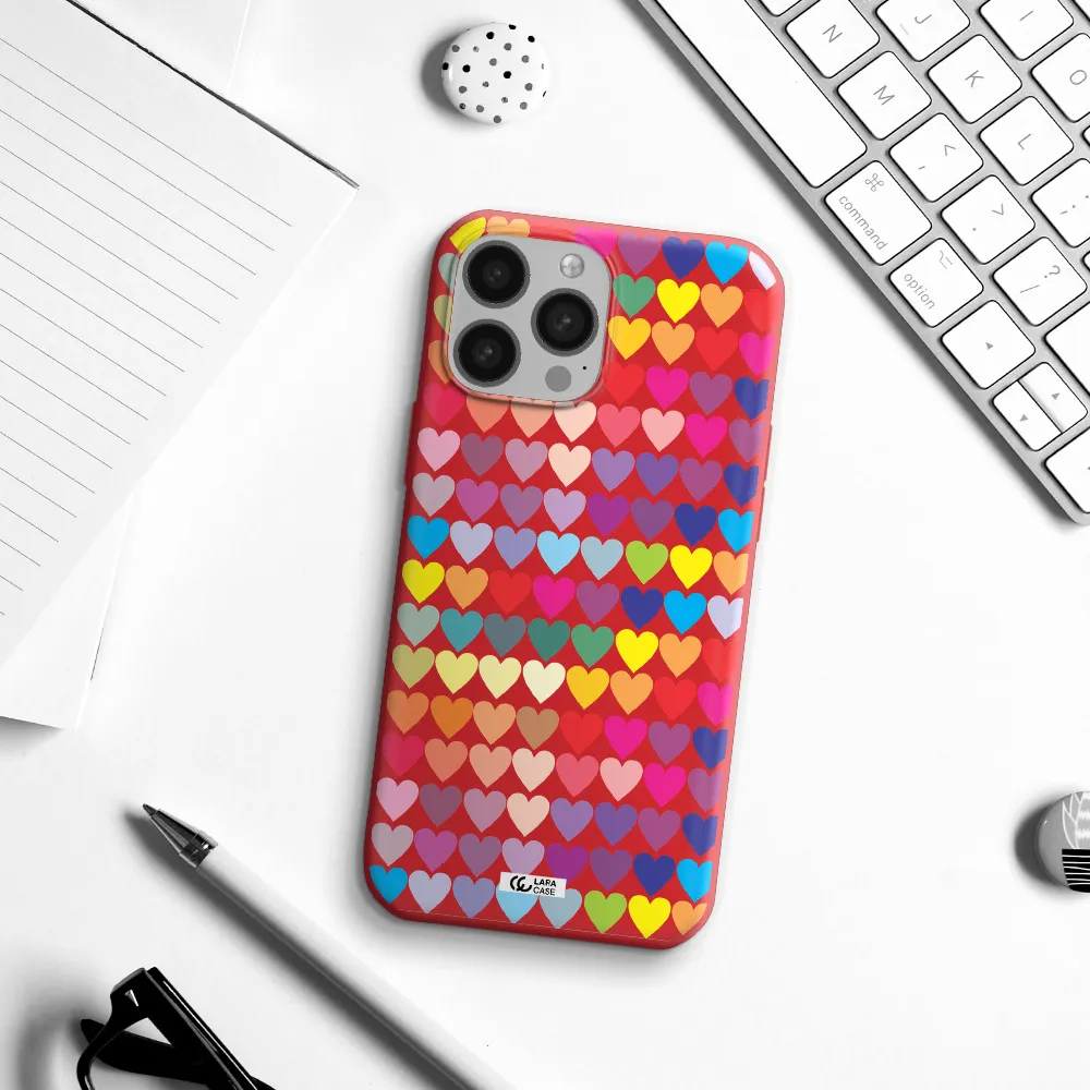 a colorful heart pattern Apple iPhone 13 Pro Silicone Imperial Red Case