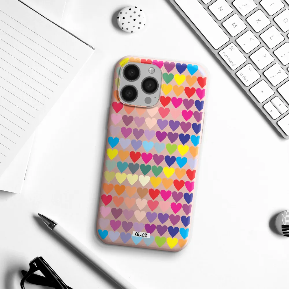 a colorful heart pattern Apple iPhone 13 Pro Silicone pastel pink Case