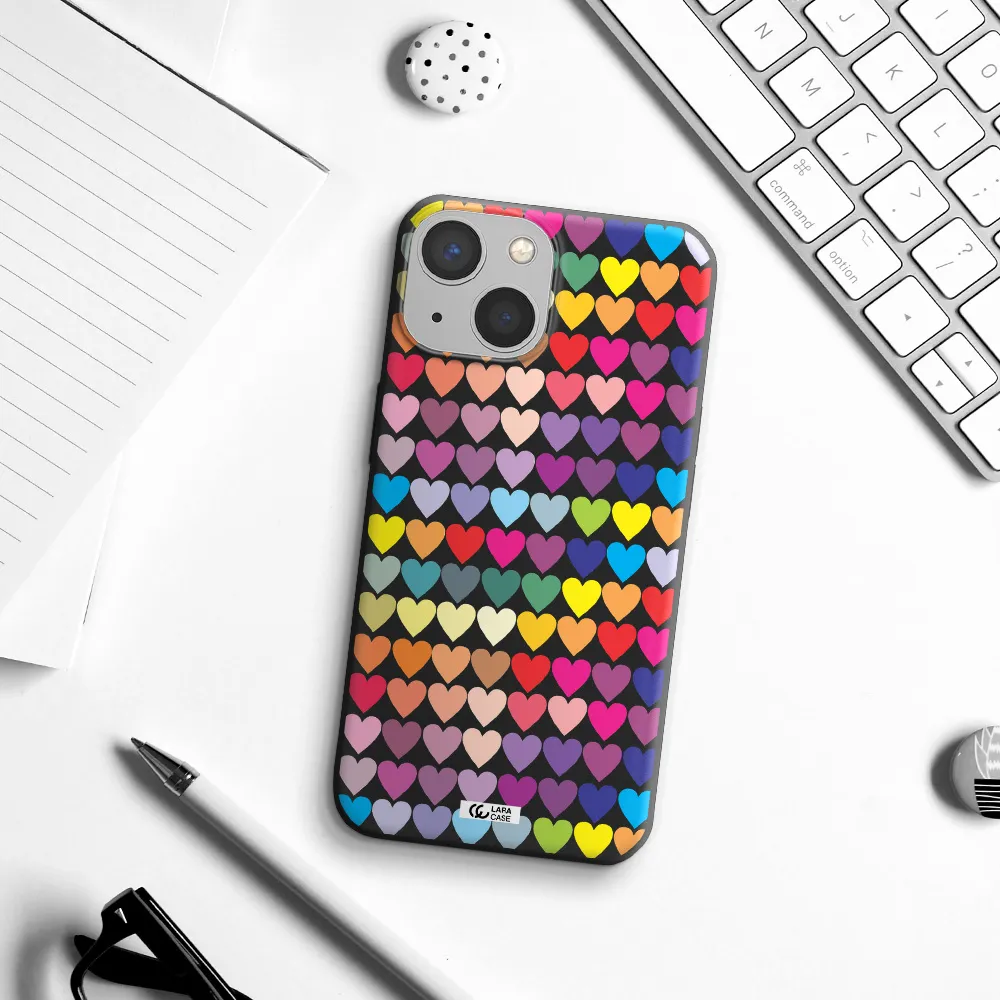 a colorful heart pattern Apple iPhone 13 Silicone black Case