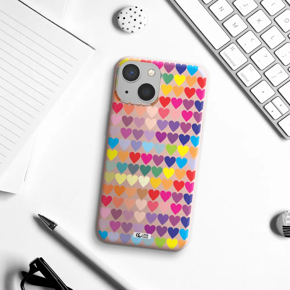 a colorful heart pattern Apple iPhone 13 Silicone pastel pink Case