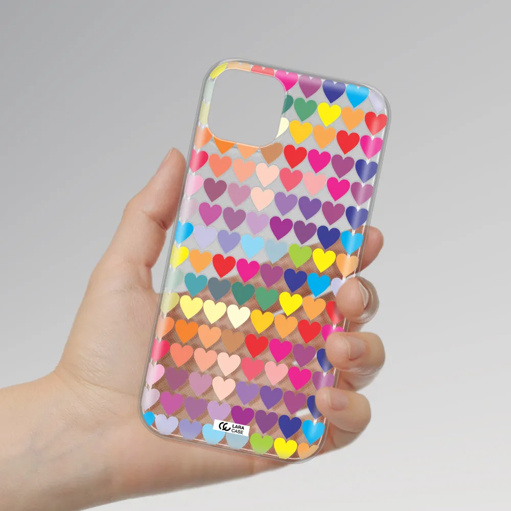 a colorful heart pattern Apple iPhone 14 Clear TPU Case