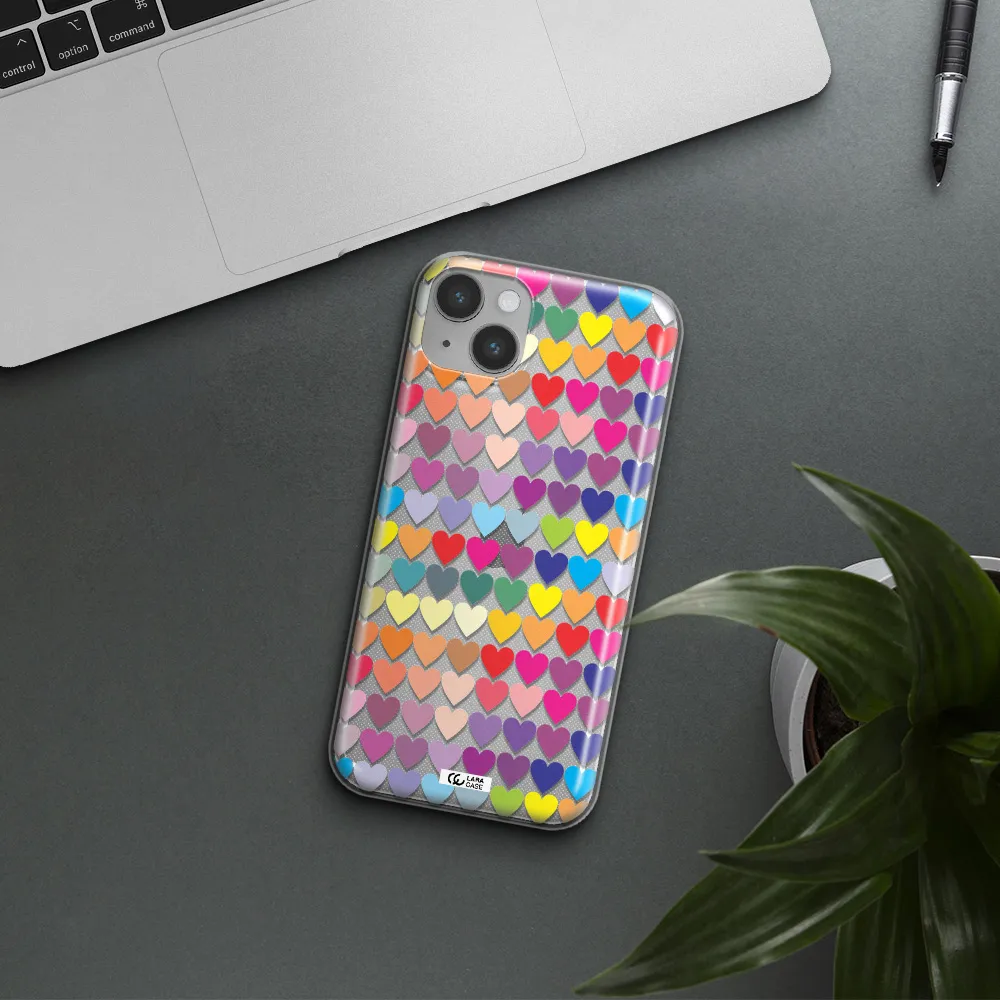 a colorful heart pattern Apple iPhone 14 Clear TPU Case