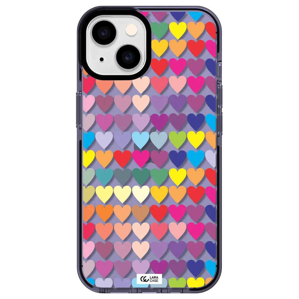 a colorful heart pattern Apple iPhone 14 impact Lilac Case