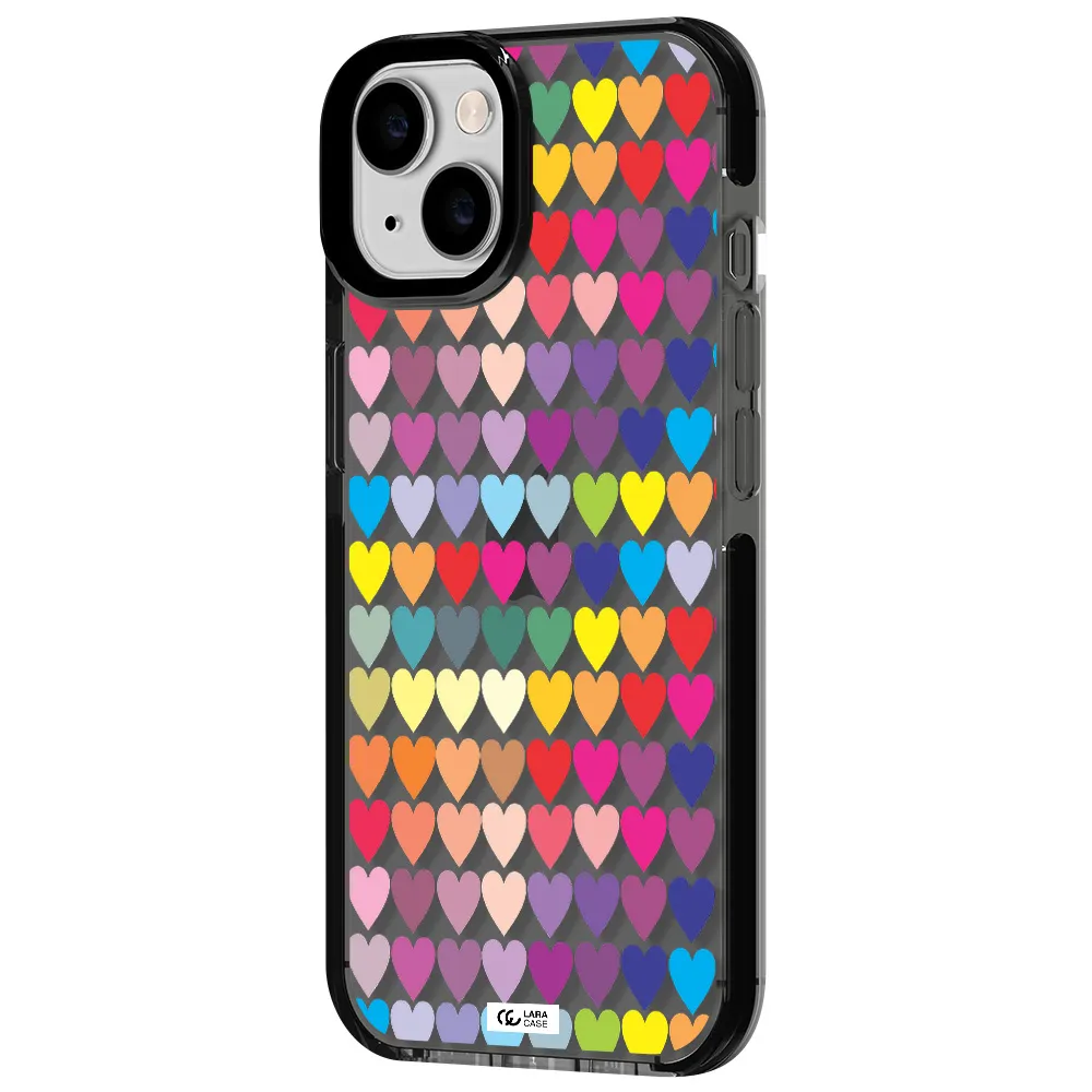 a colorful heart pattern Apple iPhone 14 impact Smoke Black Case